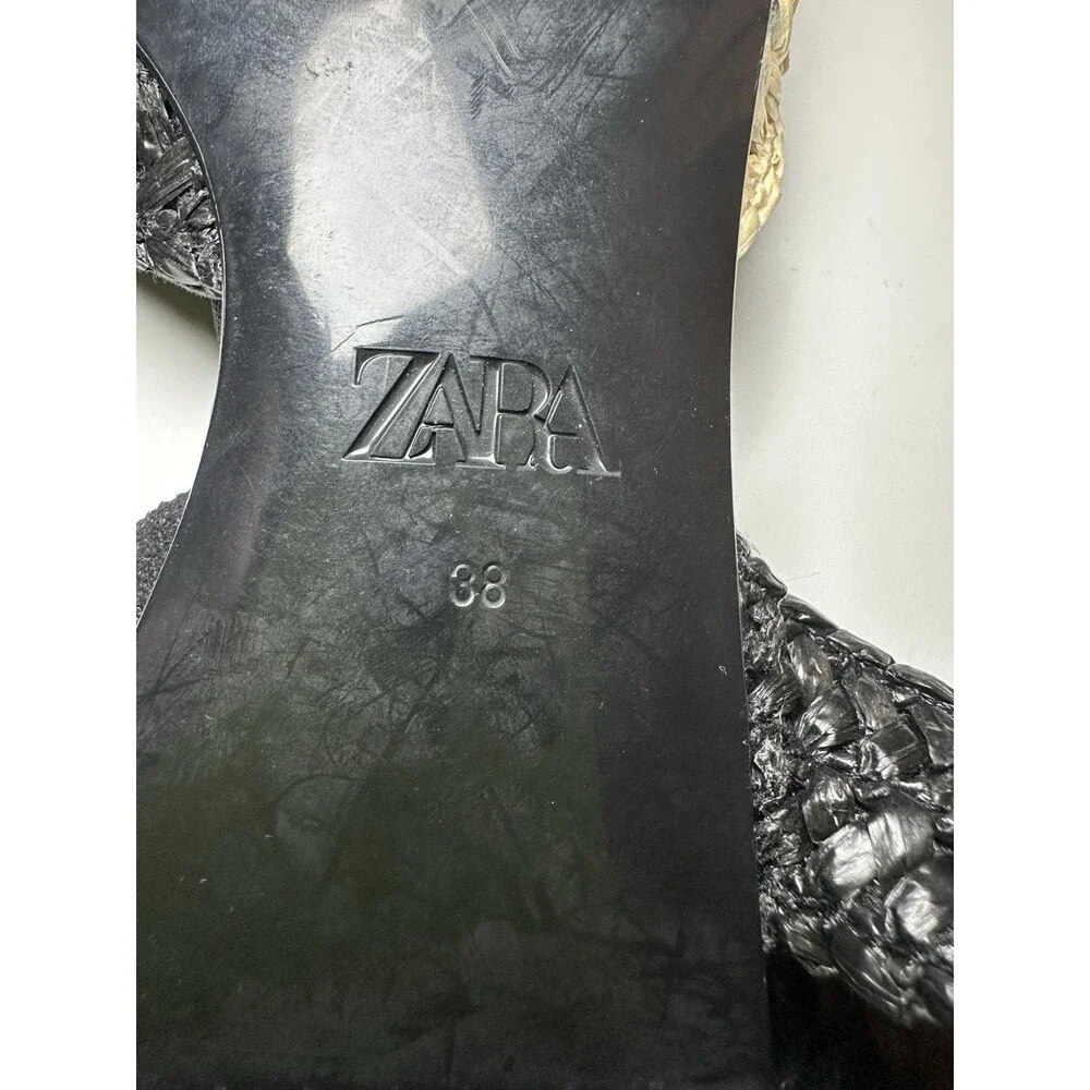 ZARA‎ Woven Rafia Pointed Toe Black Tan Slingback Flat Sandal Women US 7.5 NEW - Picture 11 of 12